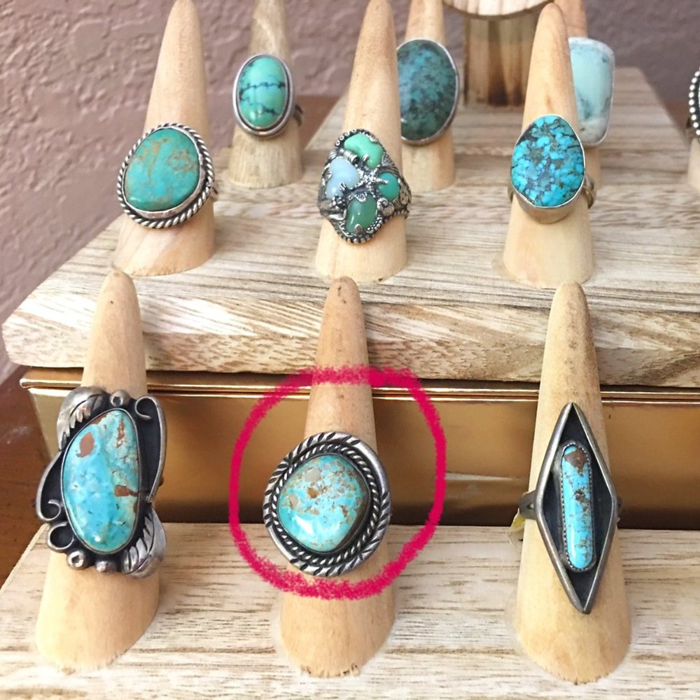 Vintage sterling silver round turquoise ring - Picture 2 of 3